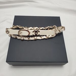 Authentic Chanel 18K Pearl & Leather Chain Belt White GHW | Size 80